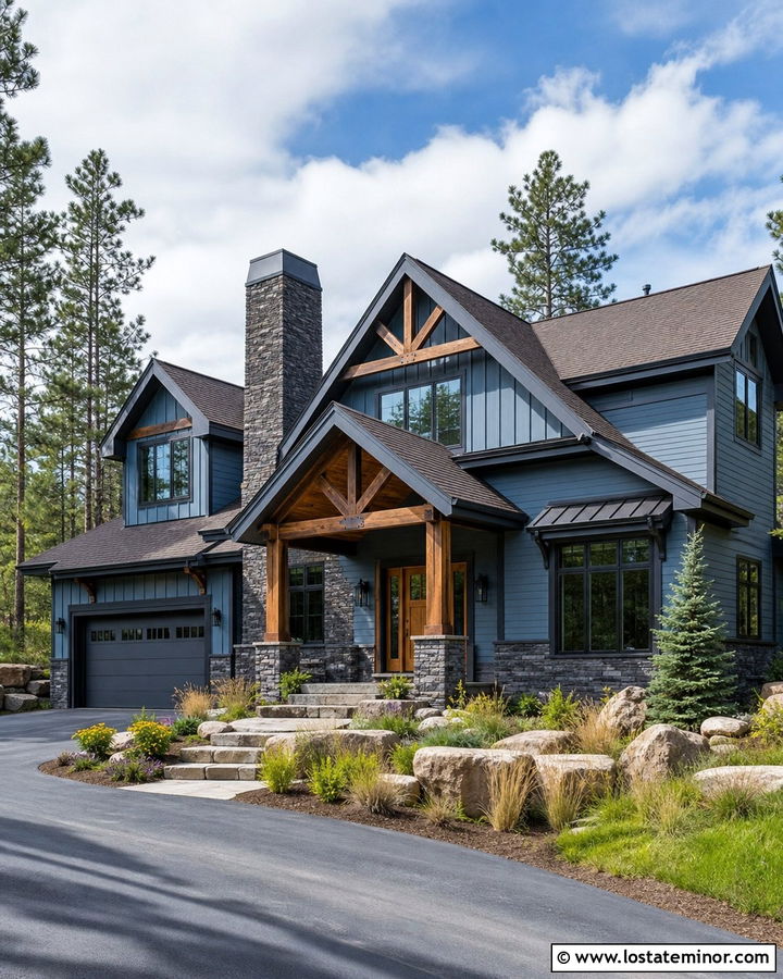 Denim Blue Siding On A Mountain House - 30 Denim Blue House Design With Siding Ideas