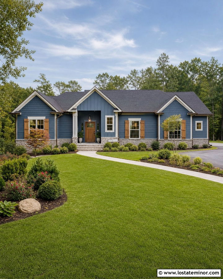 Denim Blue Siding On A Ranch House - 30 Denim Blue House Design With Siding Ideas