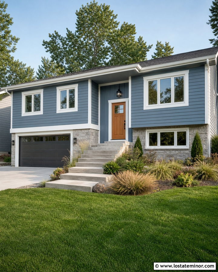 Denim Blue Siding On A Split Level House - 30 Denim Blue House Design With Siding Ideas