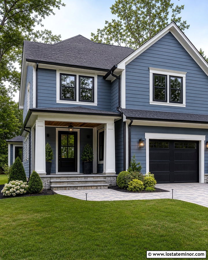 Denim Blue Siding With Black Front Door - 30 Denim Blue House Design With Siding Ideas