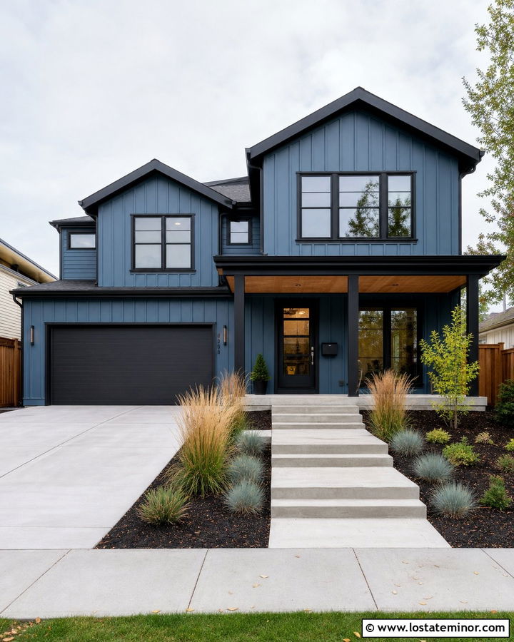 Denim Blue Siding With Black Trim - 30 Denim Blue House Design With Siding Ideas