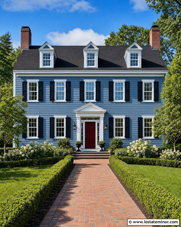 Denim Blue Siding With Red Front Door - 30 Denim Blue House Design With Siding Ideas