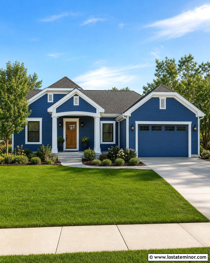 Denim Blue Small House With Matching Garage - 30 Denim Blue House Design With Shingles Ideas