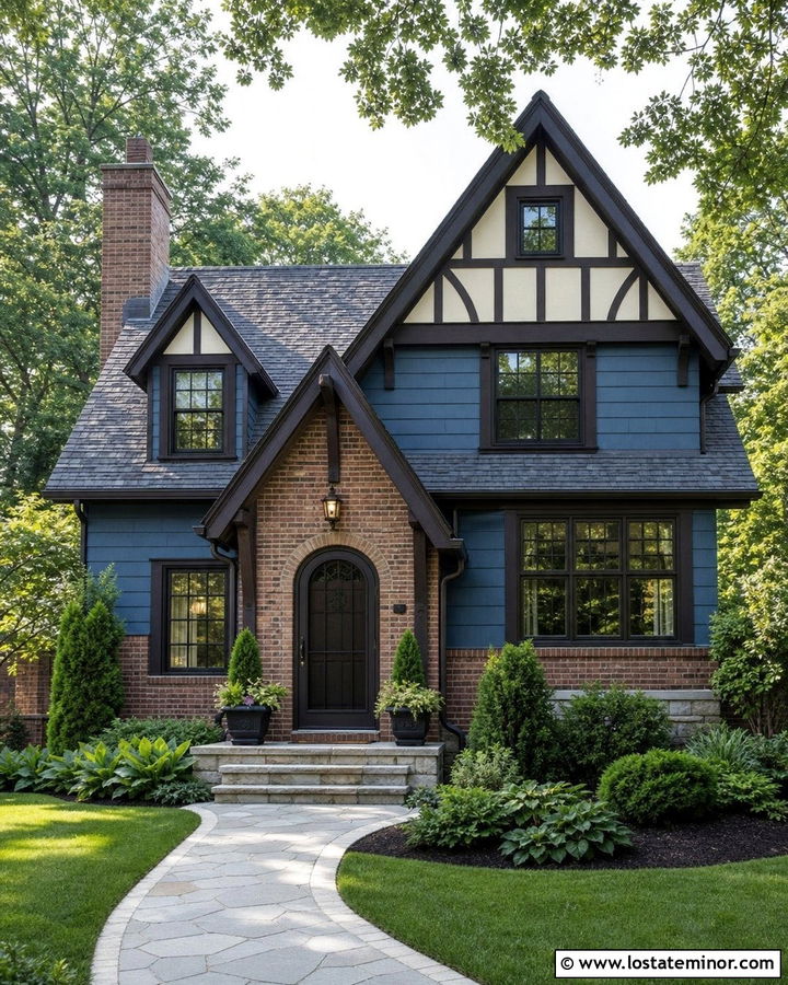 Denim Blue Tudor With Bronze Screen Door - 30 Denim Blue House Design With Screen Door Ideas