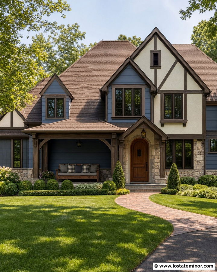 Denim Blue Tudor With Oak Daybed - 30 Denim Blue House Design With Daybed Ideas
