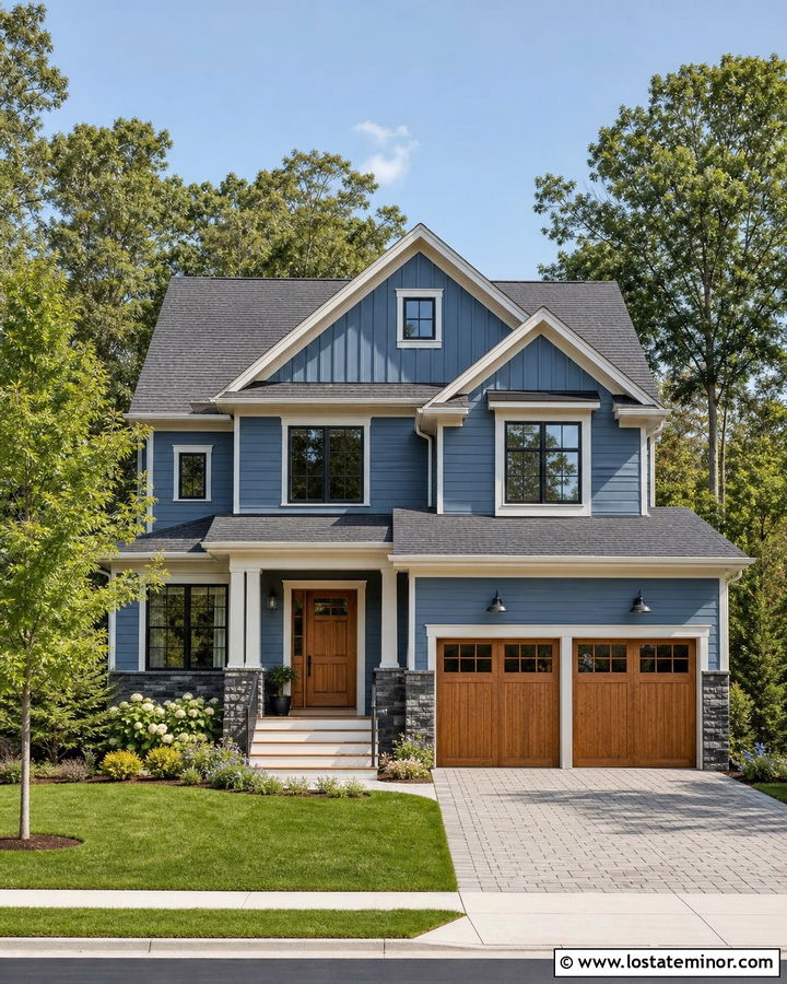 Denim Blue Vertical And Horizontal Siding - 30 Denim Blue House Design With Siding Ideas