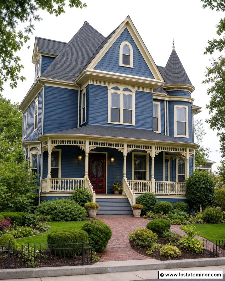 Denim Blue Victorian With Burgundy Screen Door - 30 Denim Blue House Design With Screen Door Ideas