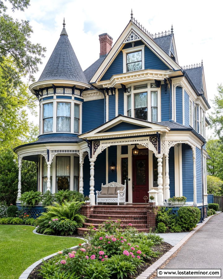 Denim Blue Victorian With Carved Daybed - 30 Denim Blue House Design With Daybed Ideas