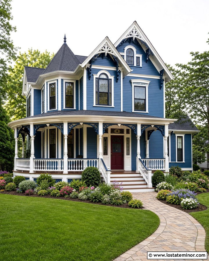 Denim Blue Victorian With Three Color Trim - 30 Denim Blue House Design With Accents Ideas
