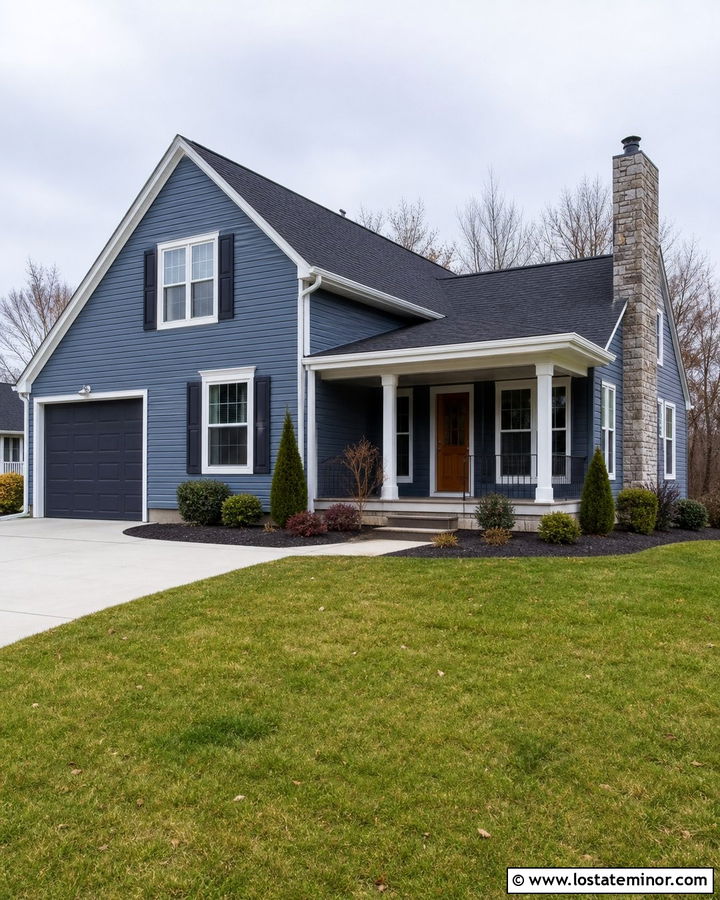 Denim Blue Vinyl House With Existing Masonry Chimney - 30 Denim Blue House Design With Chimney Ideas