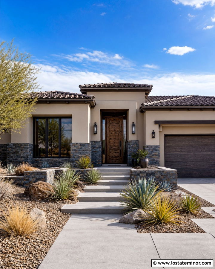 Desert Beige House With Slate Wainscoting - 30 Stone House Design With Wainscoting Ideas