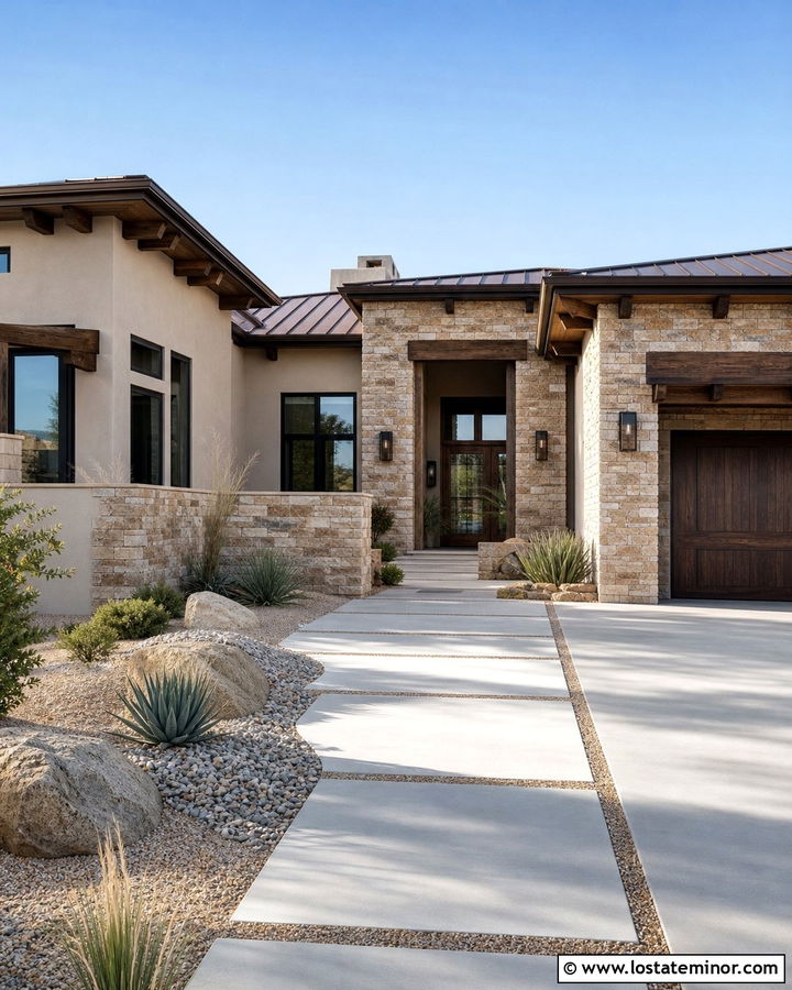 Desert House With Sandstone Accents - 30 Stone House Design With Stone Accents Ideas