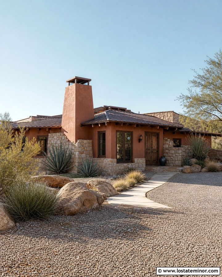 Desert Stone House With Adobe Chimney - 30 Stone House Design With Chimney Ideas