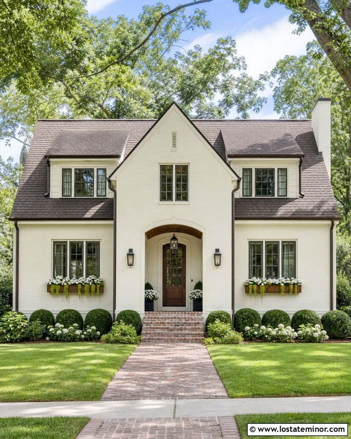 Divine White Traditional Brick House With Wood Window Boxes - 30 Warm White House Design With Window Boxes Ideas