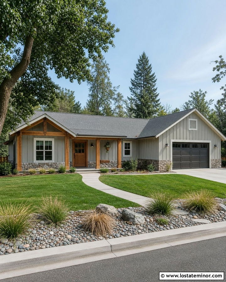 Dove Grey Board And Batten With A Cedar Porch - 30 Dove Grey House Design With Board and Batten Ideas