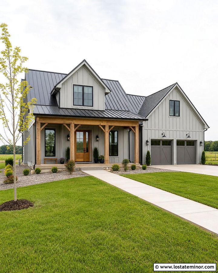 Dove Grey Board And Batten With A Metal Roof - 30 Dove Grey House Design With Board and Batten Ideas