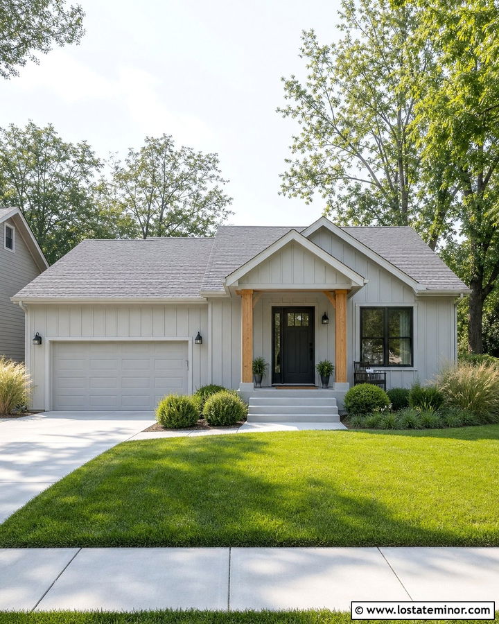 Dove Grey Board And Batten With A Small Front Porch - 30 Dove Grey House Design With Board and Batten Ideas