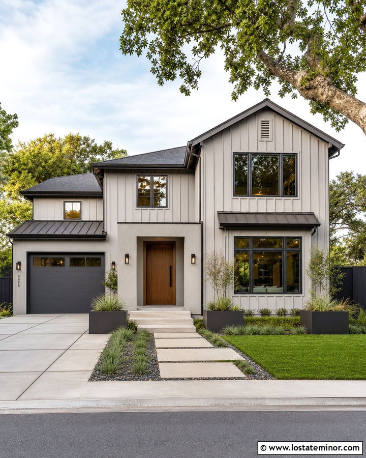 Dove Grey Board And Batten With Bronze Windows - 30 Dove Grey House Design With Board and Batten Ideas