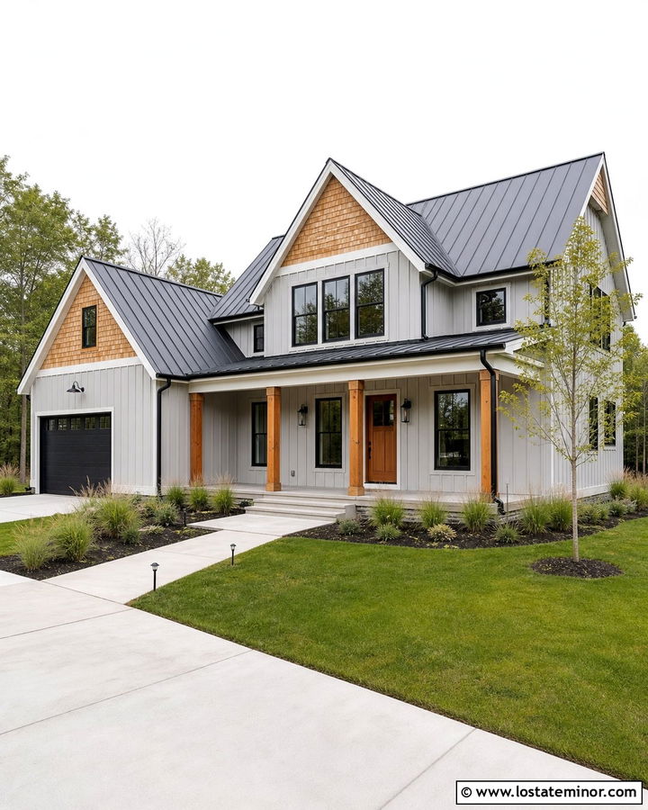 Dove Grey Board And Batten With Cedar Shake - 30 Dove Grey House Design With Cedar Shake Ideas