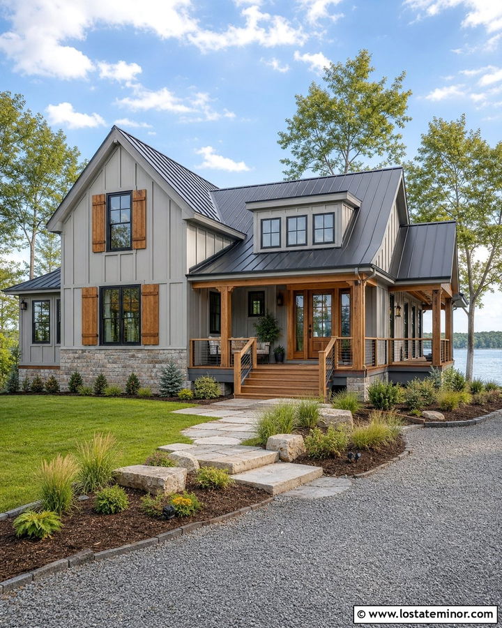 Dove Grey Board And Batten With Cedar Shutters - 30 Dove Grey House Design With Board and Batten Ideas