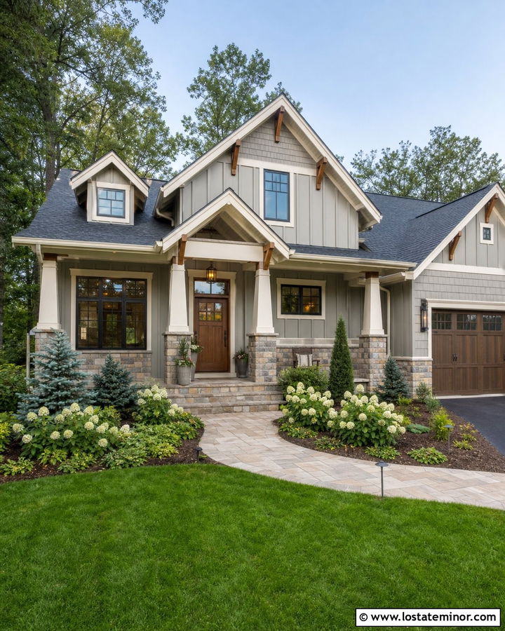 Dove Grey Board And Batten With Stone - 30 Dove Grey House Design With Board and Batten Ideas