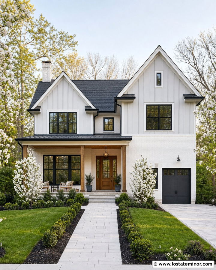 Dove Grey Board And Batten With White Brick - 30 Dove Grey House Design With Board and Batten Ideas