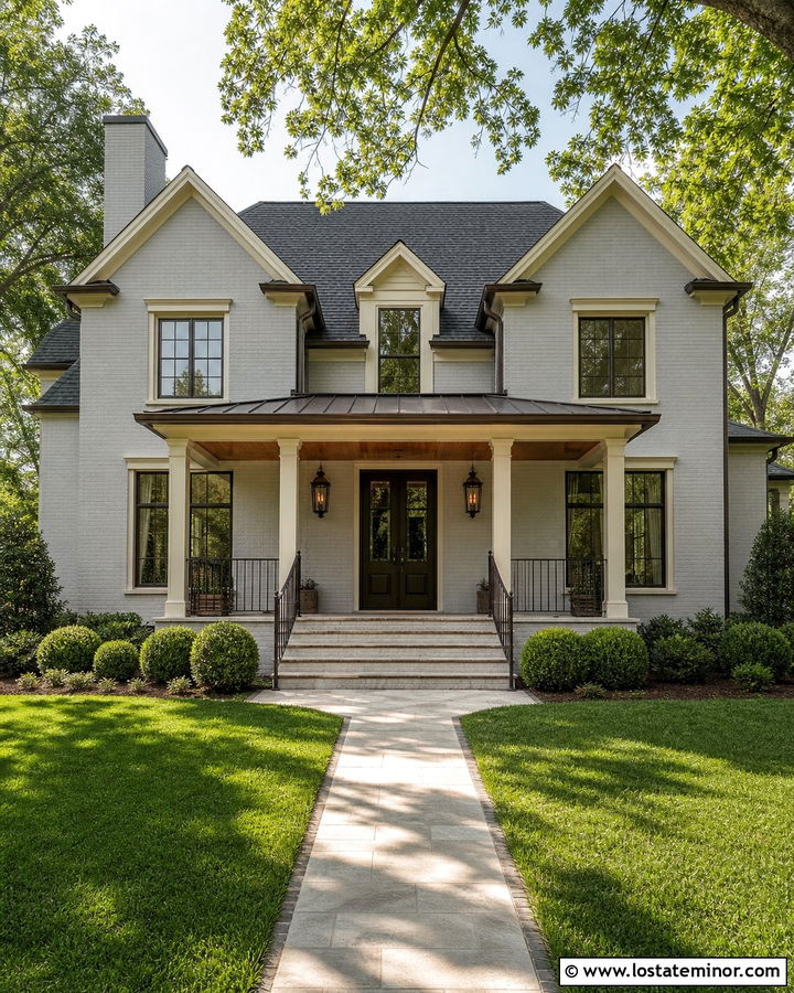 Dove Grey Brick House With Copper Porch Ceiling - 30 Dove Grey House Design With Porch Ceiling Ideas