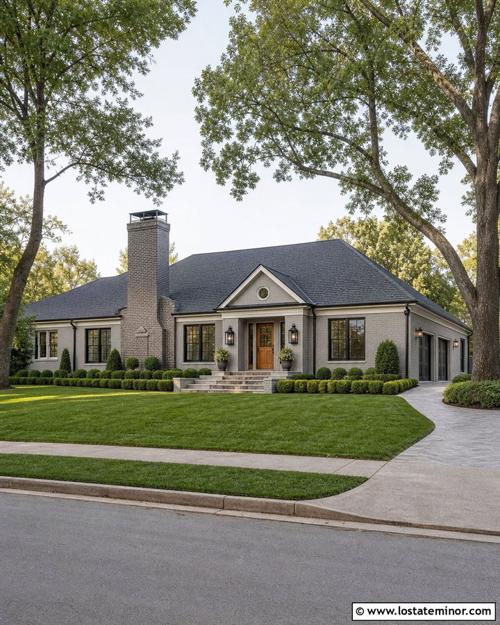 Dove Grey Brick House With Dark Grey Brick Chimney - 30 Dove Grey House Design With Chimney Ideas