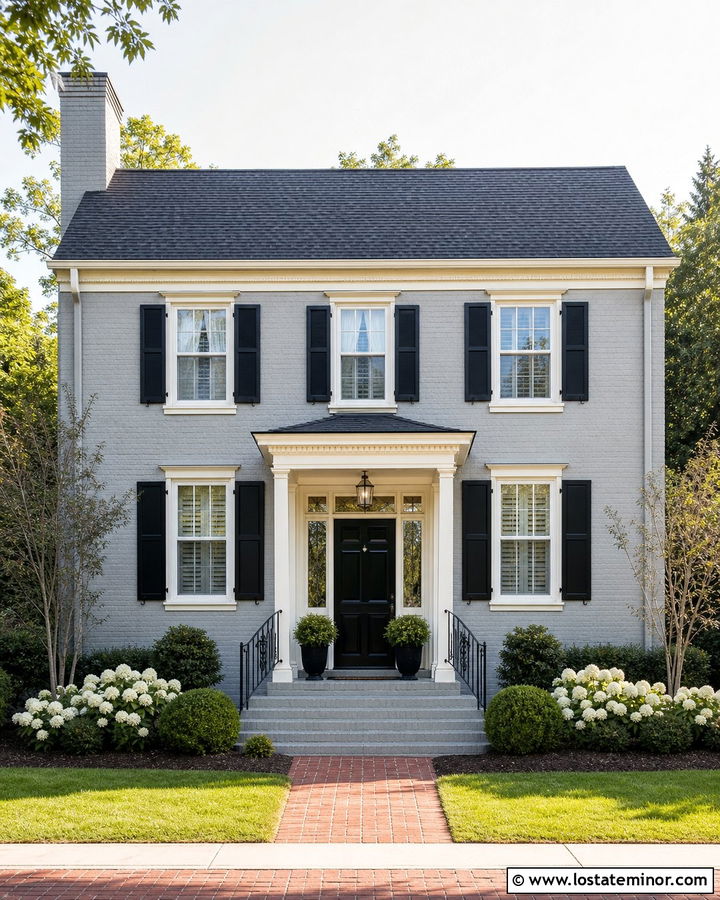 Dove Grey Brick House With Iron Railings - 30 Dove Grey House Design With Railings Ideas