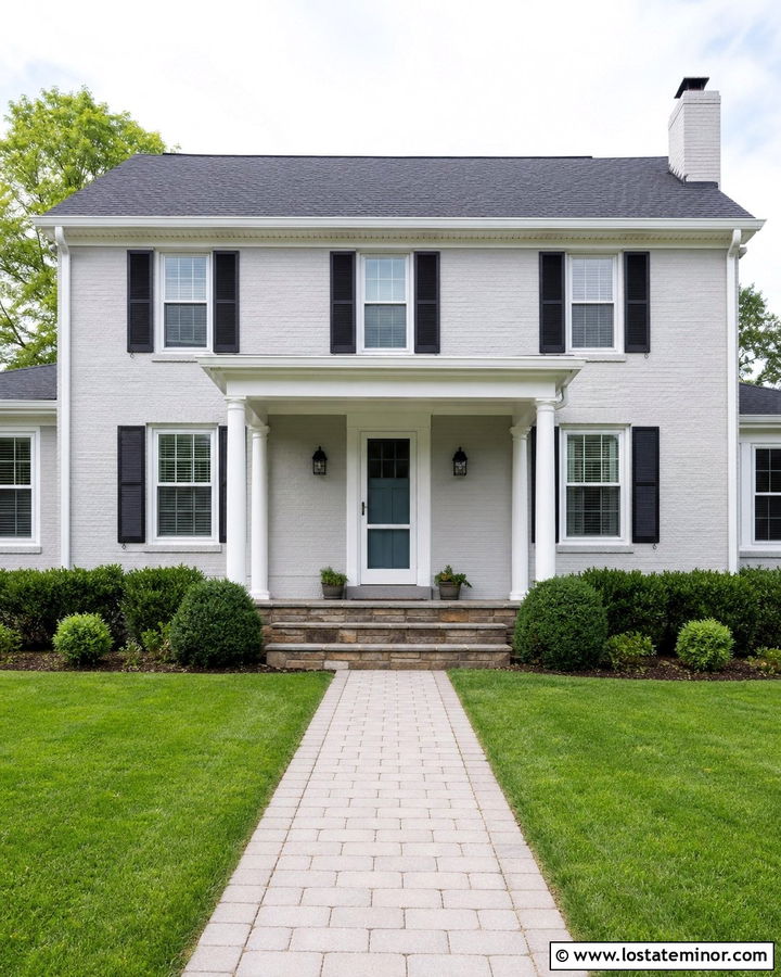 Dove Grey Brick House With White Screen Door - 30 Dove Grey House Design With Screen Door Ideas