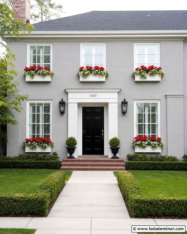 Dove Grey Brick House With White Window Boxes - 30 Dove Grey House Design With Window Boxes Ideas
