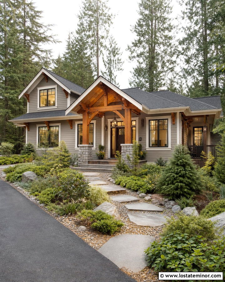 Dove Grey Bungalow With Cedar Portico - 30 Dove Grey House Design With Portico Ideas