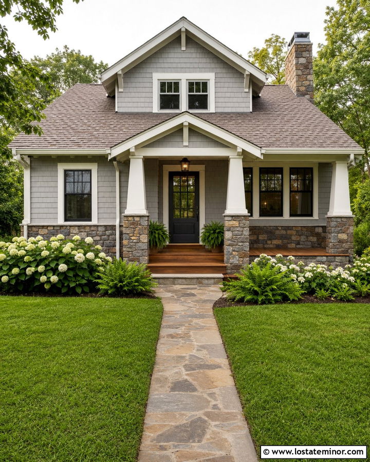 Dove Grey Bungalow With Fieldstone Wainscoting - 30 Dove Grey House Design With Wainscoting Ideas