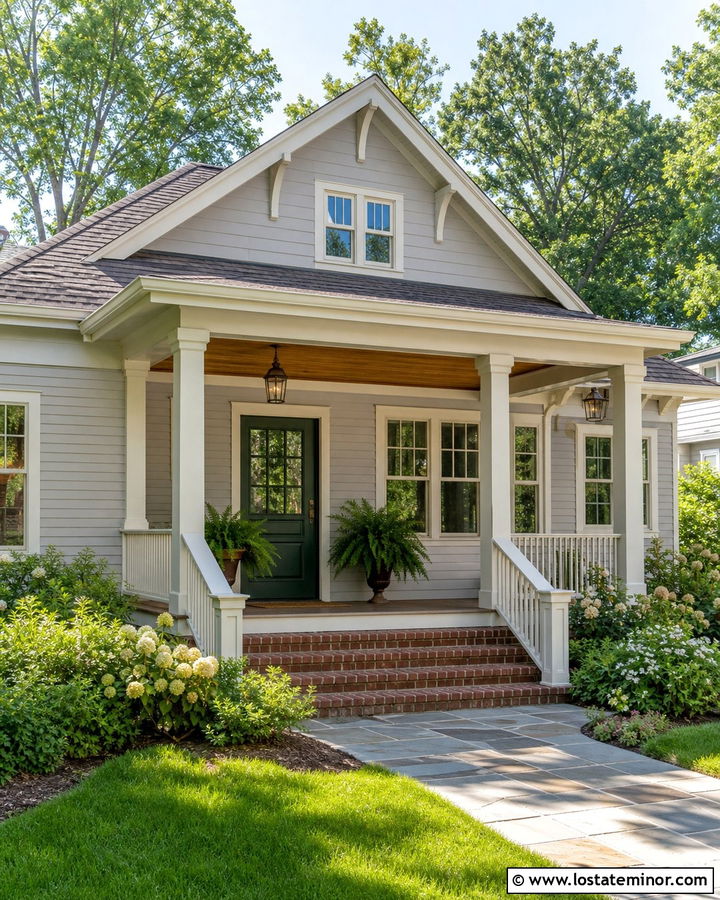 Dove Grey Bungalow With Warm Oak Porch Ceiling - 30 Dove Grey House Design With Porch Ceiling Ideas