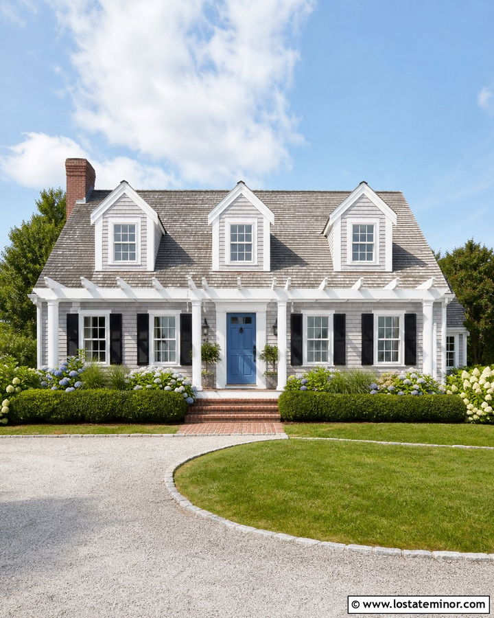 Dove Grey Cape Cod House With Pergola - 30 Dove Grey House Design With Pergola Ideas