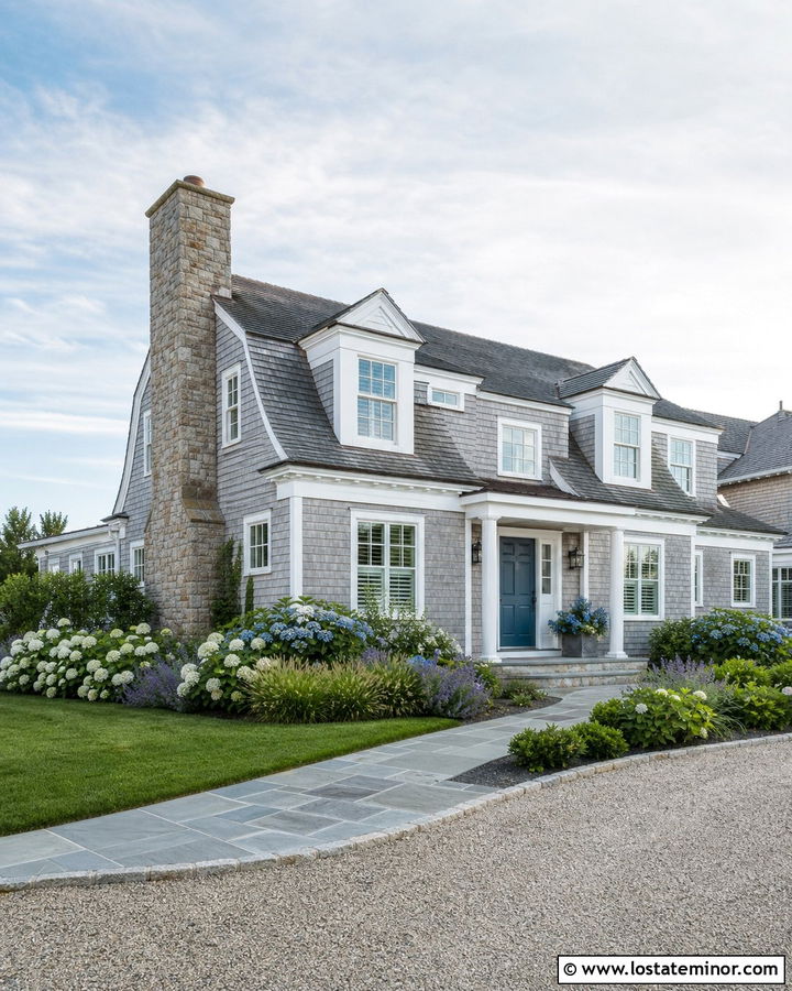 Dove Grey Cape Cod With Coastal Stone - 30 Dove Grey House Design With Stone Accents Ideas
