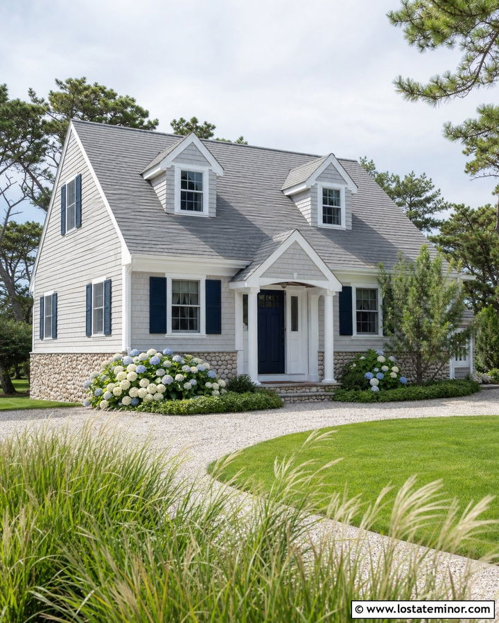 Dove Grey Cape Cod With Cobblestone Wainscoting - 30 Dove Grey House Design With Wainscoting Ideas