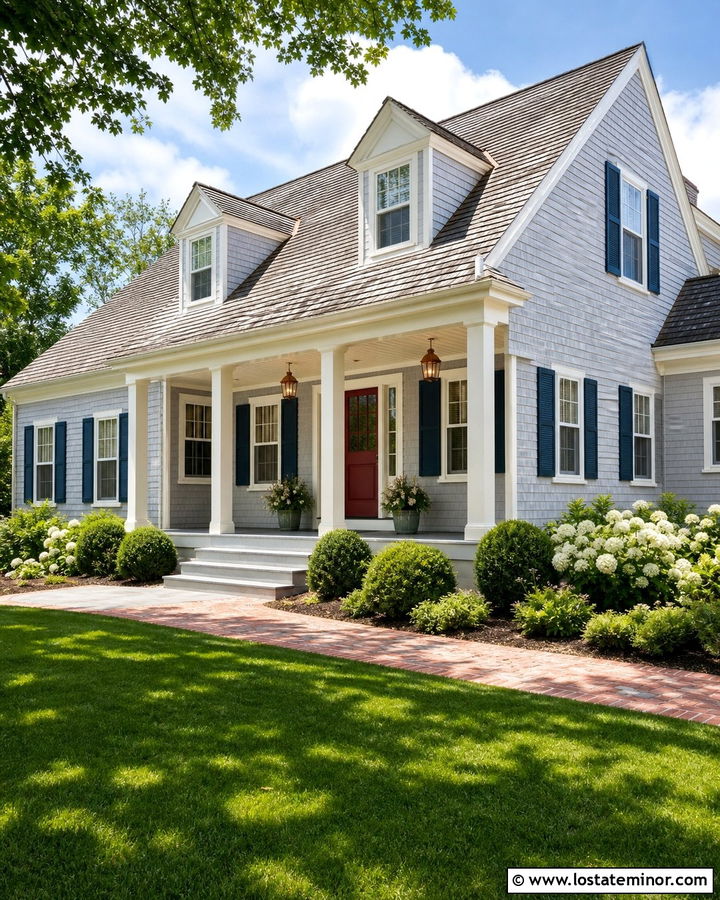 Dove Grey Cape Cod With Cream Porch Ceiling - 30 Dove Grey House Design With Porch Ceiling Ideas