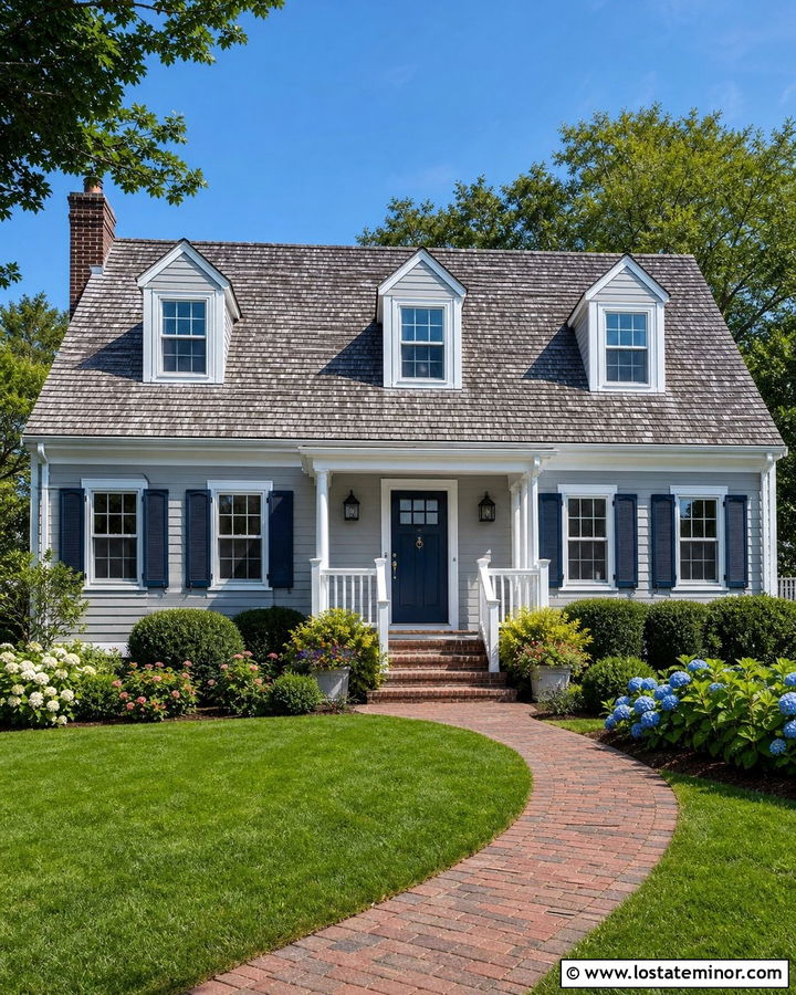 Dove Grey Cape Cod With White Picket Railings - 30 Dove Grey House Design With Railings Ideas