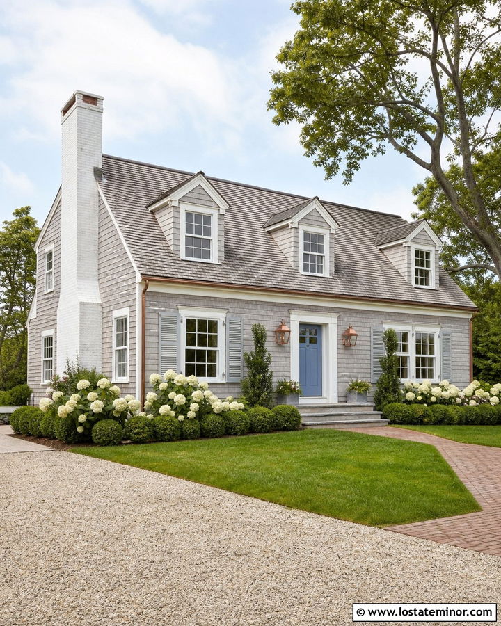 Dove Grey Cape Cod With Whitewashed Brick Chimney - 30 Dove Grey House Design With Chimney Ideas