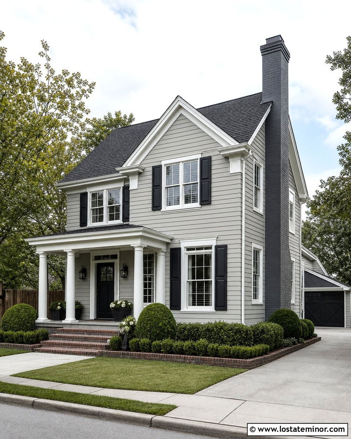 Dove Grey Clapboard House With Painted Brick Chimney - 30 Dove Grey House Design With Chimney Ideas