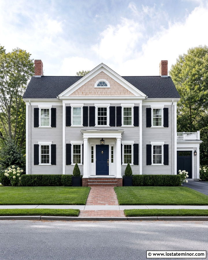 Dove Grey Colonial House With Cedar Shake - 30 Dove Grey House Design With Cedar Shake Ideas