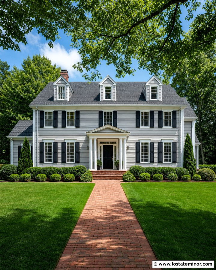 Dove Grey Colonial House With White Dormers - 30 Dove Grey House Design With Dormers Ideas