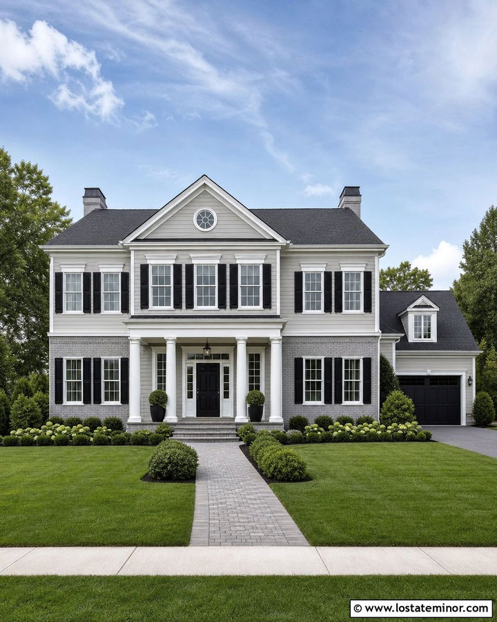 Dove Grey Colonial With Gray Brick Wainscoting - 30 Dove Grey House Design With Wainscoting Ideas
