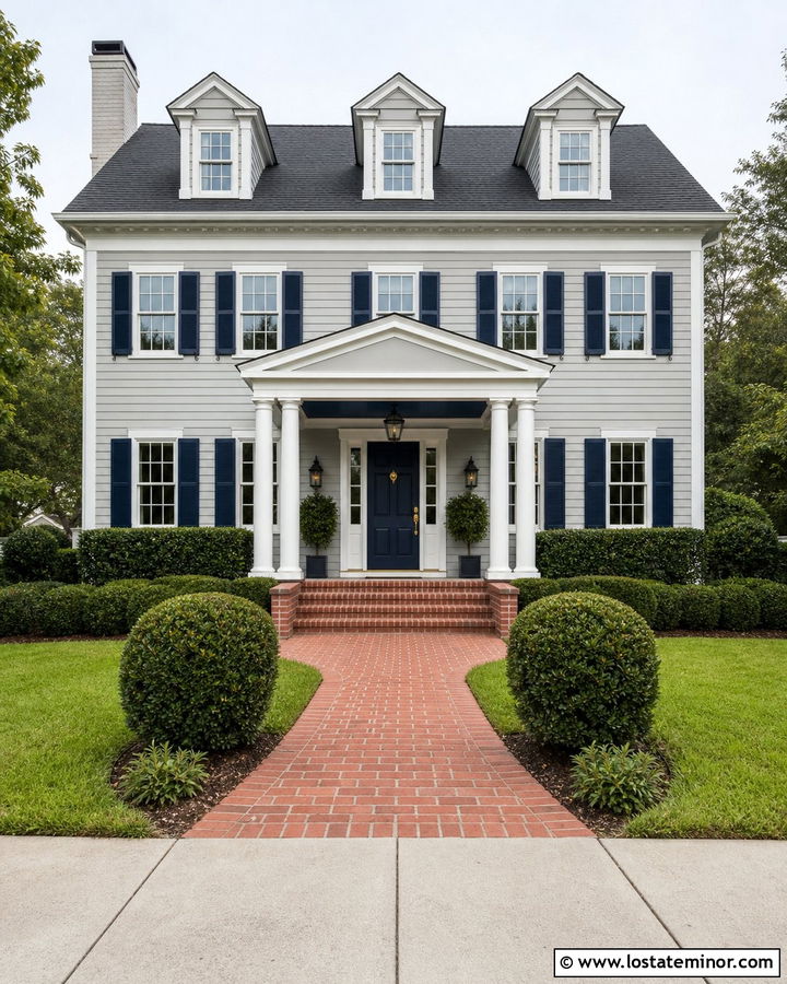 Dove Grey Colonial With Navy Porch Ceiling - 30 Dove Grey House Design With Porch Ceiling Ideas