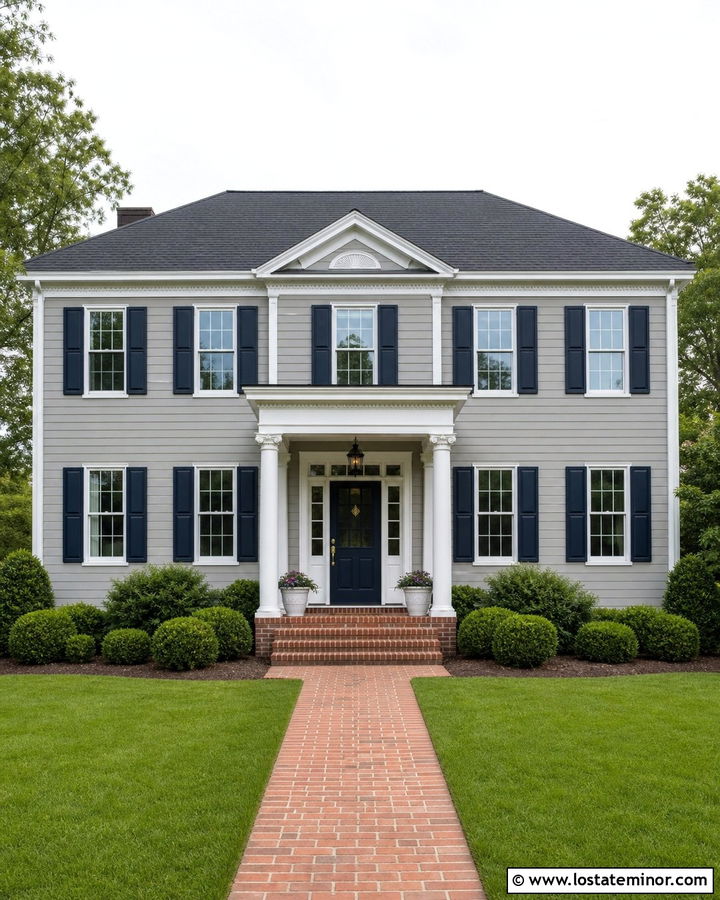 Dove Grey Colonial With Navy Screen Door - 30 Dove Grey House Design With Screen Door Ideas