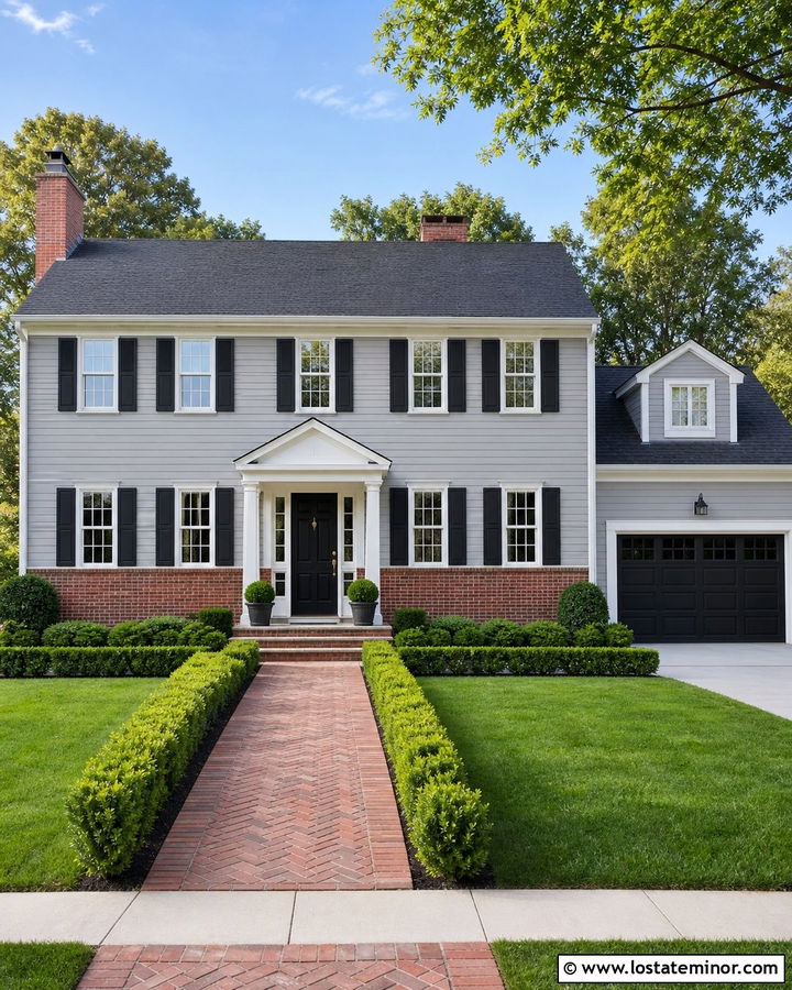 Dove Grey Colonial With Red Brick Wainscoting - 30 Dove Grey House Design With Wainscoting Ideas
