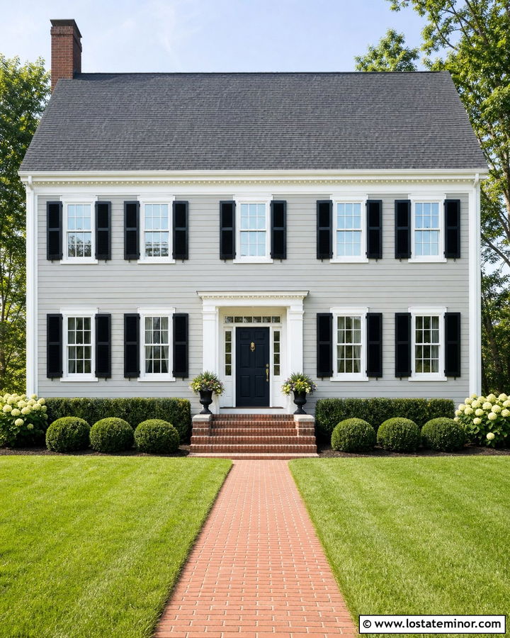 Dove Grey Colonial With White Window Frames - 30 Dove Grey House Design With Window Frames Ideas
