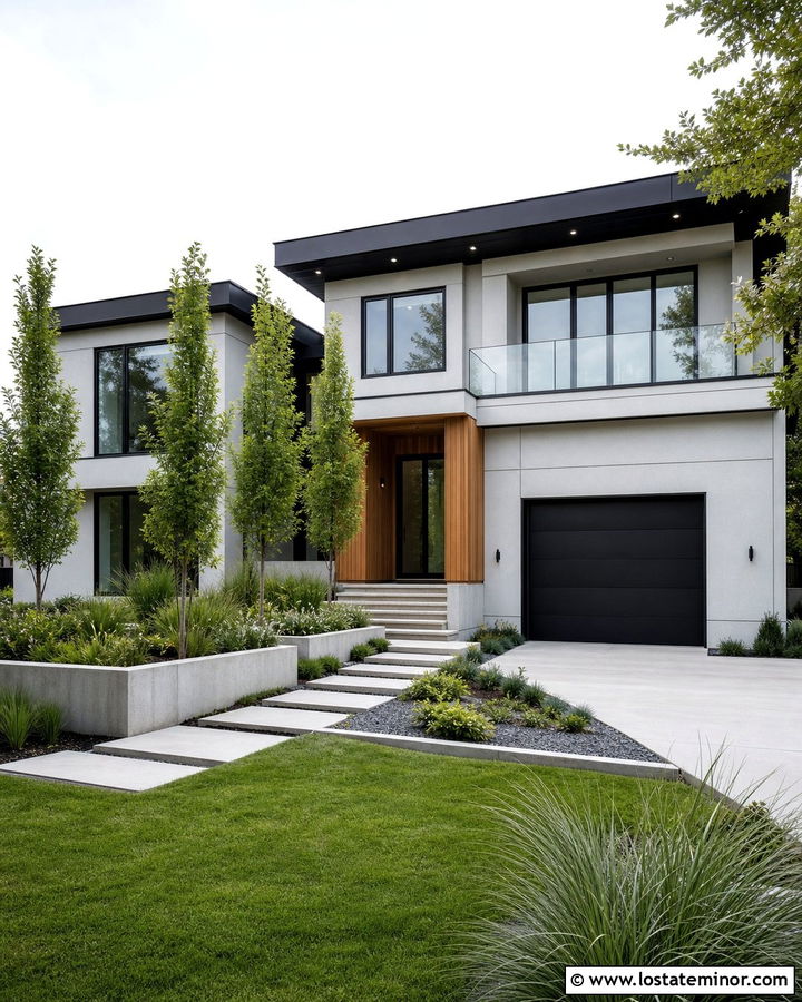 Dove Grey Contemporary House With Black Windows And Garage - 30 Dove Grey House Design With Window Frames Ideas