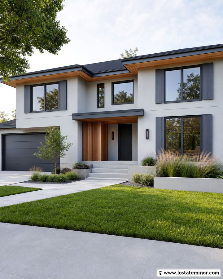 Dove Grey Contemporary House With Dark Grey Shutters - 30 Dove Grey House Design With Shutters Ideas